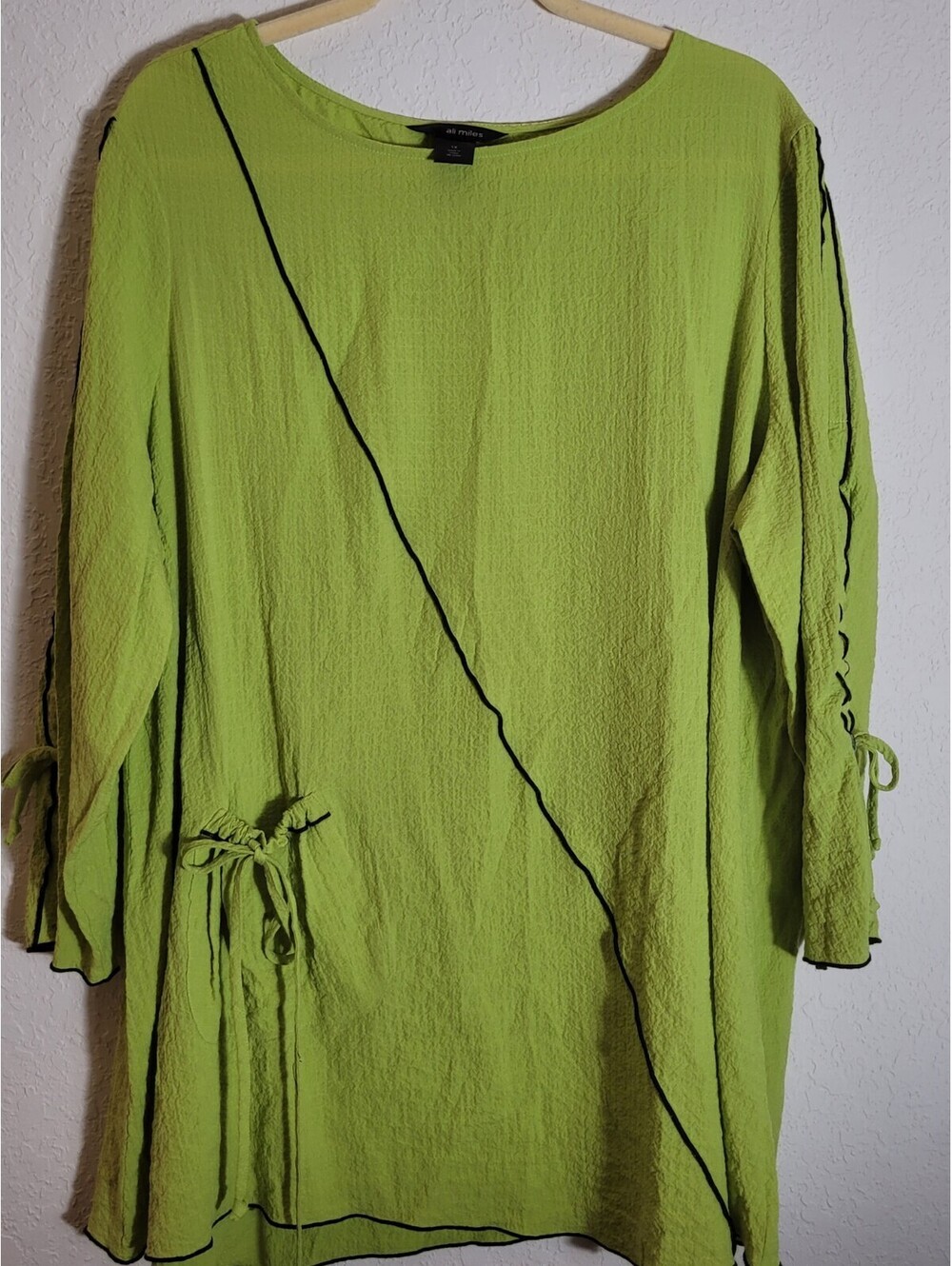 Ali Miles Top Womens XL Lime Green Gauzy Textured Lagenlook Relaxed Tunic Artsy